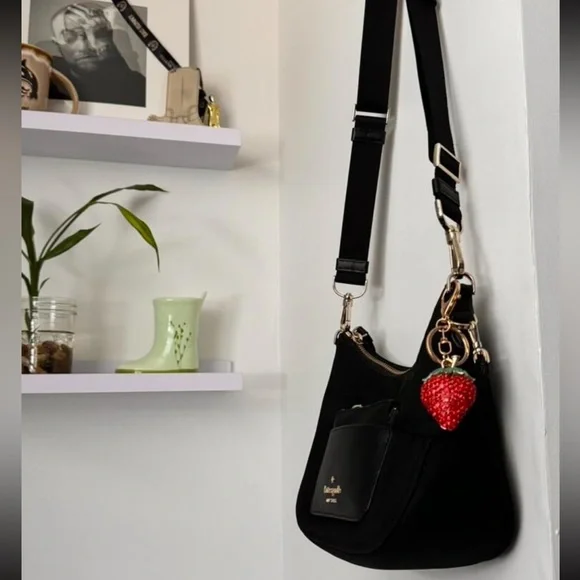 Sparkling Rhinestone Strawberry 🍓 Bag Charm Keychain with Gold Hardware NWT - Picture 7 of 8